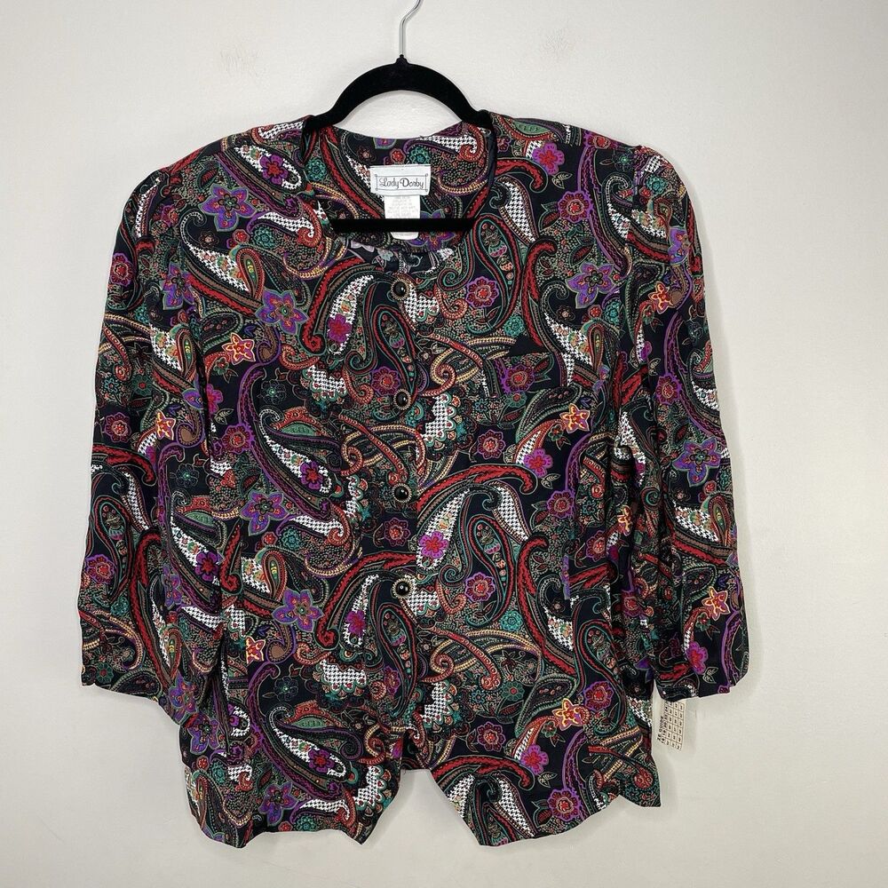 LADY DORBY Jacket Blazer Women Size 22W Paisley Button Up Deadstock Vintage 80's